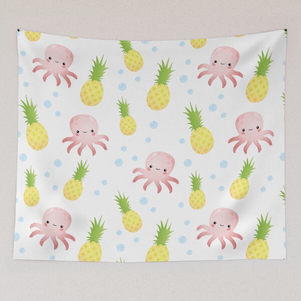 Item preview, Pineapple Octopus - Cute Seamless Pattern on White designed and sold by TheMajesticGoat.