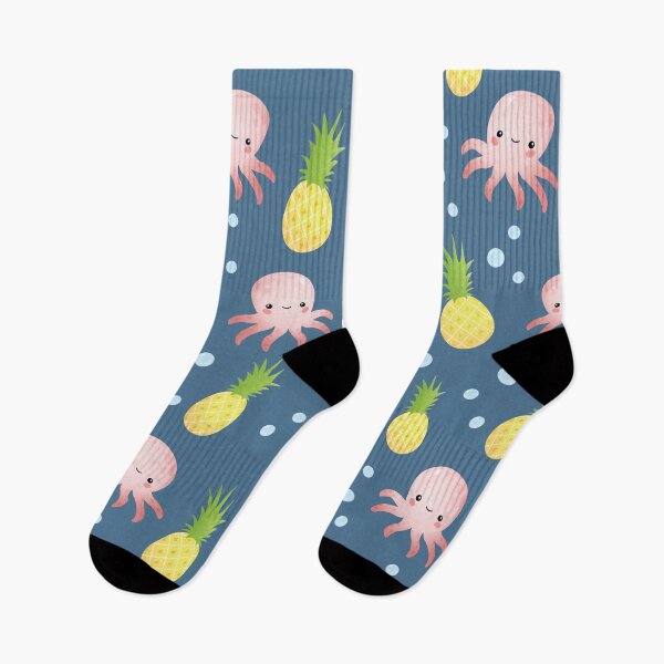 Item preview, Pineapple Octopus - Cute Seamless Pattern on Dark Blue designed and sold by TheMajesticGoat.