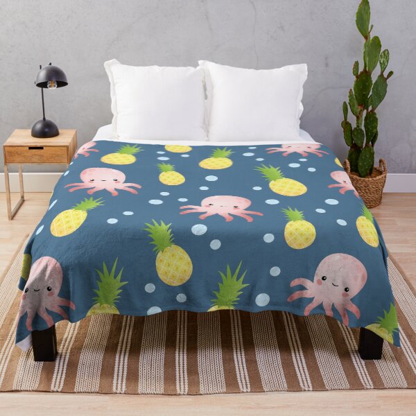 Item preview, Pineapple Octopus - Cute Seamless Pattern on Dark Blue designed and sold by TheMajesticGoat.