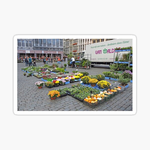 Vista previa del artículo con la obra «Preparándose para el mercado de la calle, Bruselas, Bélgica», diseñado y vendido por Margaret  Hyde.