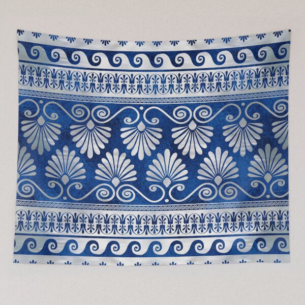 Item preview, Greek Ornament with Meander Key Blue gemstone and pearl designed and sold by k9printart.