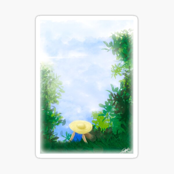 young lady in a field Sticker