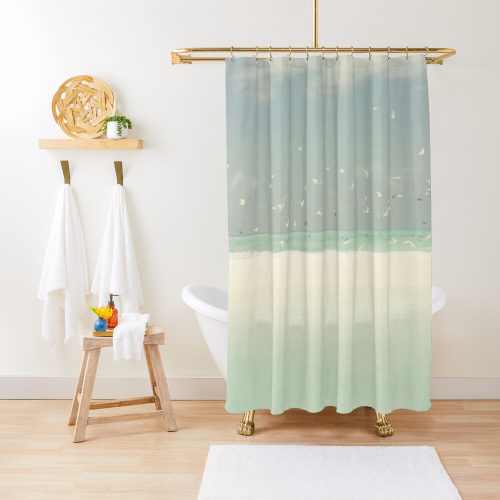 Blue Skies Birds Beach And Ocean Seashore Landscape Shower Curtain