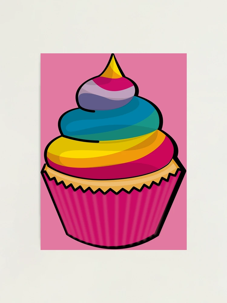 Cupcakes Print, Limited Edition Giclee, Original Art, Ships Unframed, 27 x 9”, Nursery Room Decor, cheapest Kitchen Art, Rainbow Colors, Great Gift!