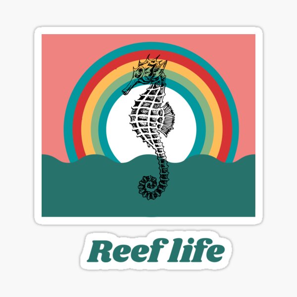 Artikel-Vorschau von Riffleben Cooles Aquarium-Hobby mit Retro-Sonnenuntergang-Seepferdchen, designt und verkauft von Learntobeamom.