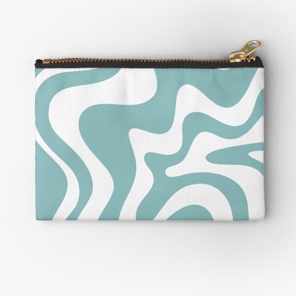 Liquid Swirl Contemporary Abstract Pattern in Light Teal Blue and White Zipper Pouch