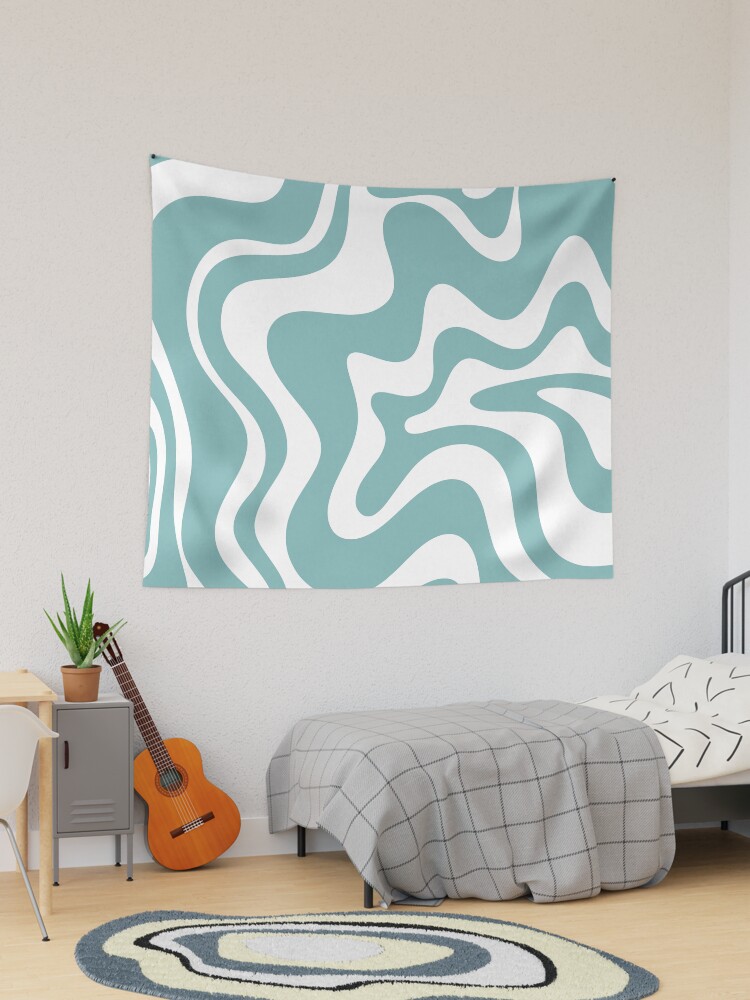 Liquid Swirl Contemporary Abstract Pattern in Light Teal Blue and