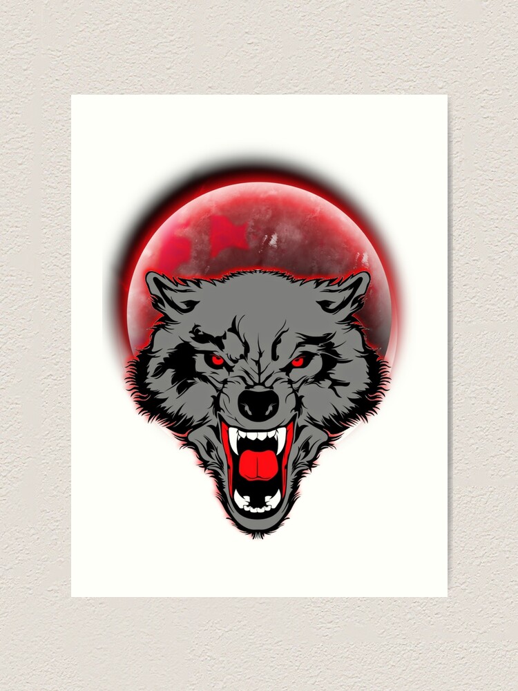 Lámina artística «Lobo feroz en la cara de la luna sangrienta» de  Mohamedshoeib | Redbubble