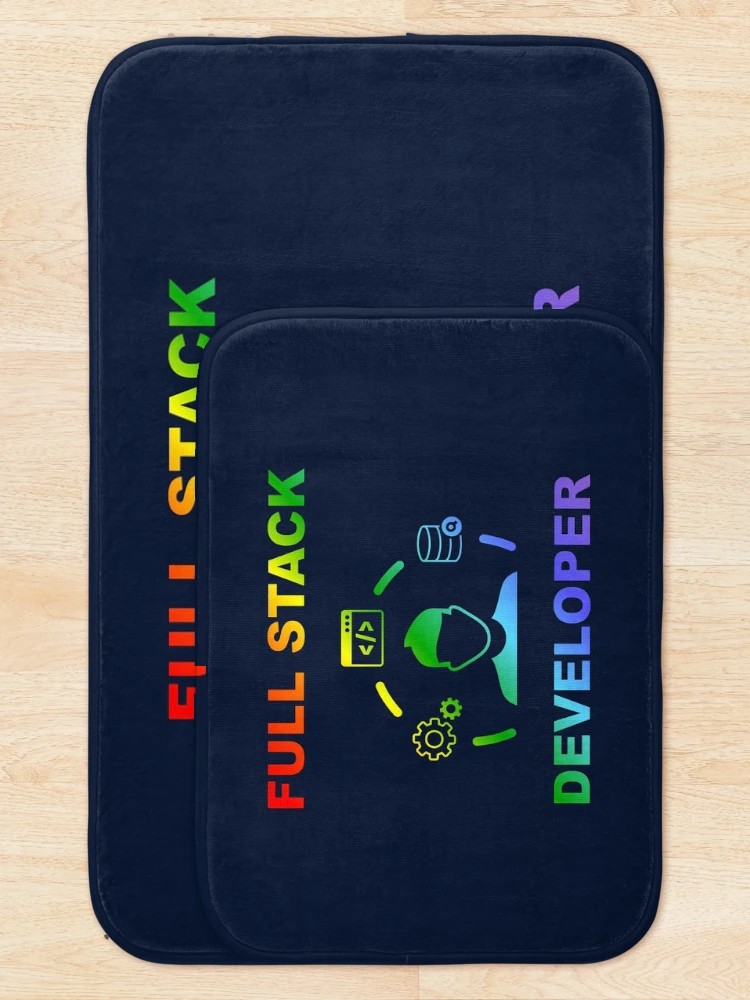 Thumbnail 5 of 6, Bath Mat, Shiny Full Stack Developer, Rainbow Colors, Software Engineer, Computer Science, Web, WWW, Programming Humor, HTML designed and sold by Max-Wear.