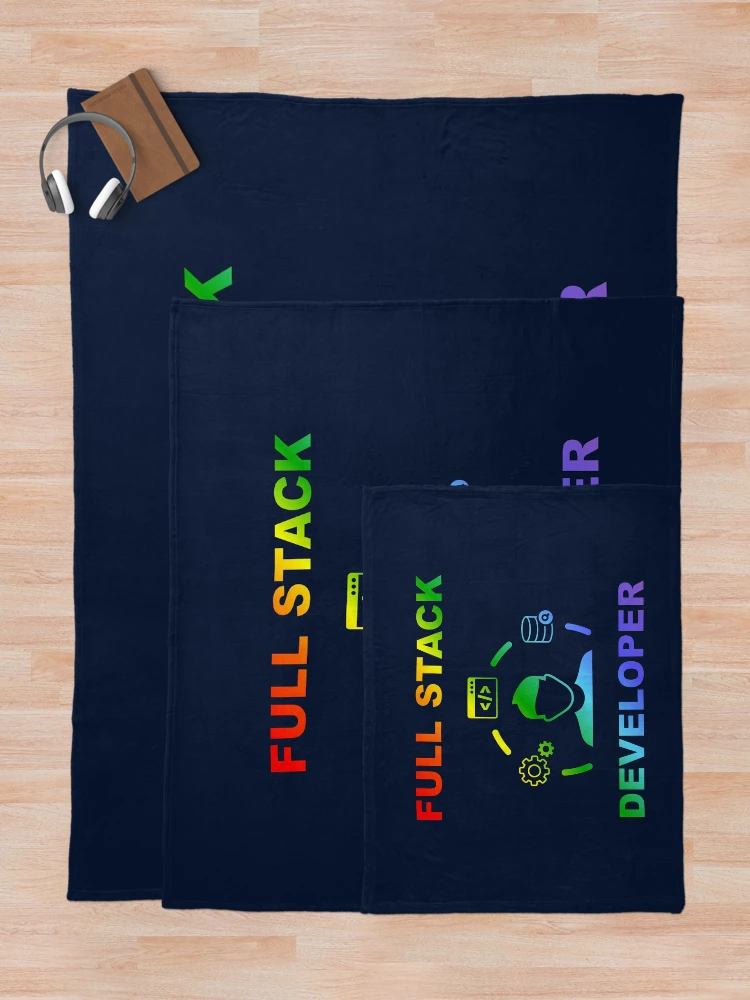 Thumbnail 5 of 6, Throw Blanket, Shiny Full Stack Developer, Rainbow Colors, Software Engineer, Computer Science, Web, WWW, Programming Humor, HTML designed and sold by Max-Wear.