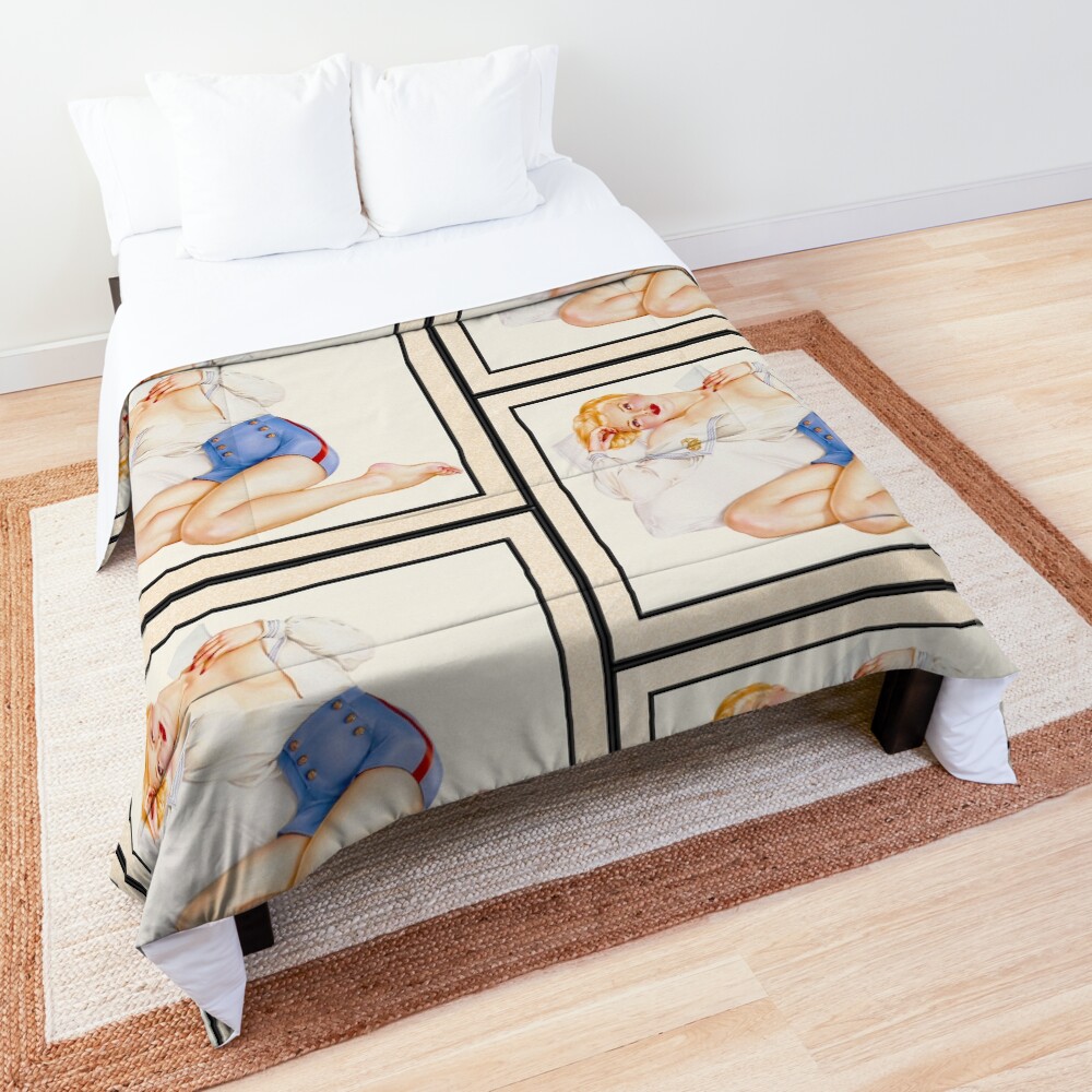 Xzendor7 Comforters, Duvet Covers and Throw Blankets - Elegance and Beauty 34 Navy Girl Pin-up Art by Alberto Vargas Vintage Pin-Up Girl Art Comforter