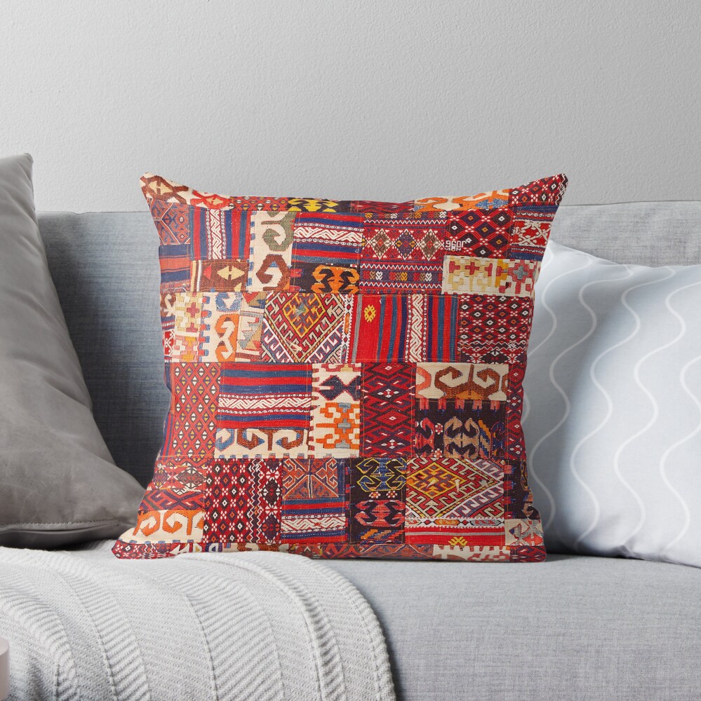 Traditional Retro Vintage Bohemian Collage Moroccan Style Throw Pillow
