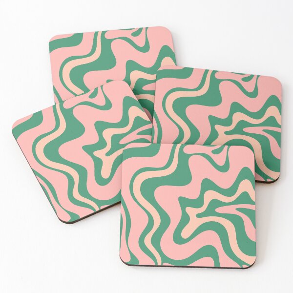 Liquid Swirl Contemporary Abstract Pattern in Blush Pink and Green Coasters (Set of 4)