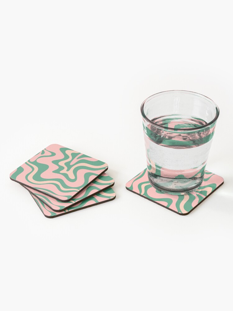 Alternate view of Liquid Swirl Contemporary Abstract Pattern in Blush Pink and Green Coasters (Set of 4)