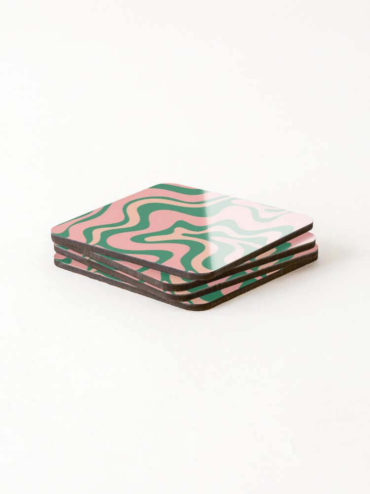 Alternate view of Liquid Swirl Contemporary Abstract Pattern in Blush Pink and Green Coasters (Set of 4)