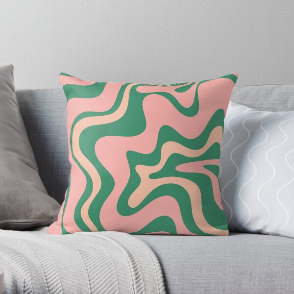 Liquid Swirl Contemporary Abstract Pattern in Blush Pink and Green Throw Pillow