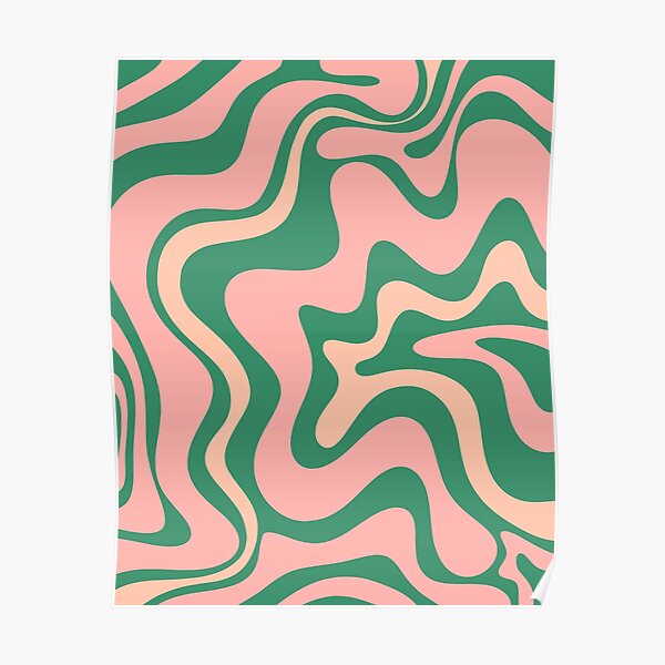 Liquid Swirl Contemporary Abstract Pattern in Blush Pink and Green Poster