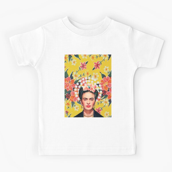 Item preview, Frida Kahlo print, flowers, color on ocher Mexican tablecloth designed and sold by Adriana C (All about Frida).