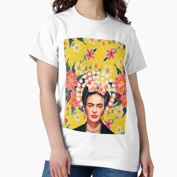 Item preview, Frida Kahlo print, flowers, color on ocher Mexican tablecloth designed and sold by Adriana C (All about Frida).