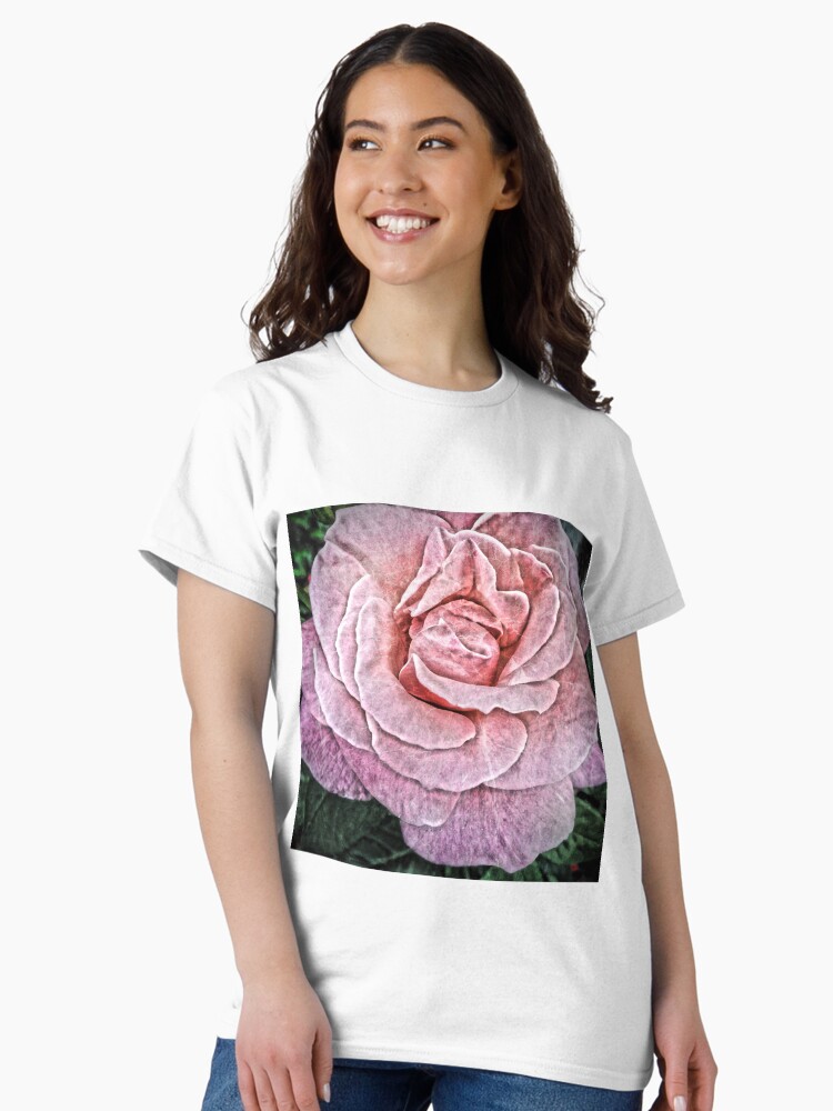 Thumbnail 2 of 7, Classic T-Shirt, Pink Flower - Cracked Pink Rose Photography - Gift for Grandma designed and sold by OneDayArt.