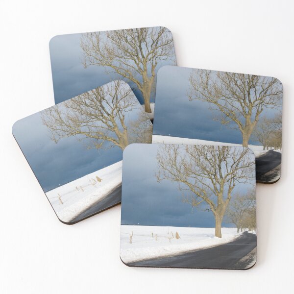 Item preview, Country tree-lined road in the snow against a dark sky designed and sold by Michael Brewer.