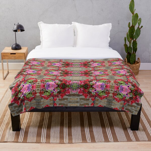 Aperçu de l'œuvre Géraniums accrochés à un design floral de mur de pierre créée et vendue par MillaFlora.