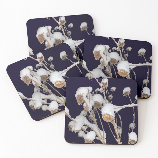 Item preview, Snowcapped dried sunflowers at night designed and sold by Michael Brewer.