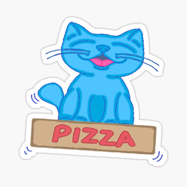 Milo Blue Cat Flying On Pizza Box Cartoon Sticker