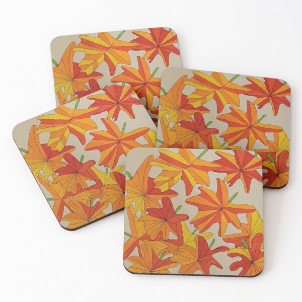 3dRose cst_32531_2 Autumn Leafs in Red and Green-Soft Coasters Set of 8