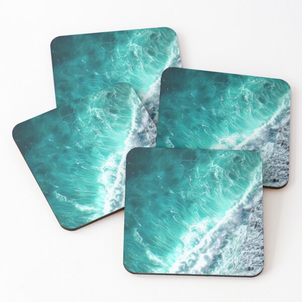 Item preview, Aerial view of waterfall and crashing waves, stunning blue and white photograph, smoothing effect enhancing the fluidity of the water and waves. designed and sold by Orianah.