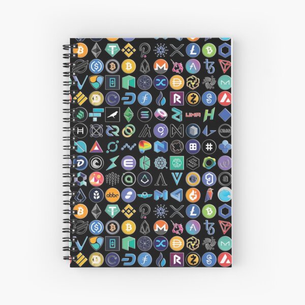 Crypto Logos 3D on Black Spiral Notebook