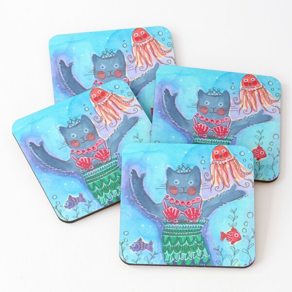 Item preview, Merkitty Mermaid Kitty Watercolor and Ink designed and sold by marciejurkowski.