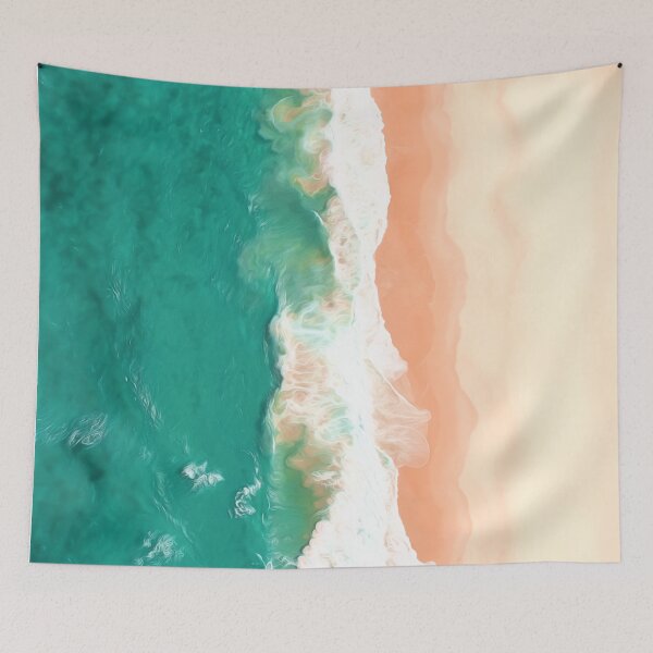 Item preview, Aerial view of beach waves hitting the sand. Stunning aqua blue, white and peachy sand photograph, smoothing effect enhancing the fluidity and fluffiness of the ocean waves. designed and sold by Orianah.