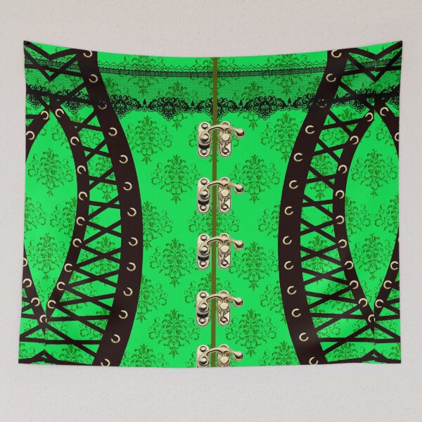Item preview, Green  & Black Victorian waspie corset designed and sold by Kestrelle.