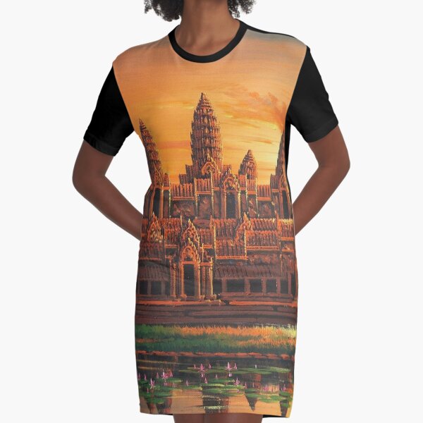 Angkor Wat Sunset Graphic T-Shirt Dress