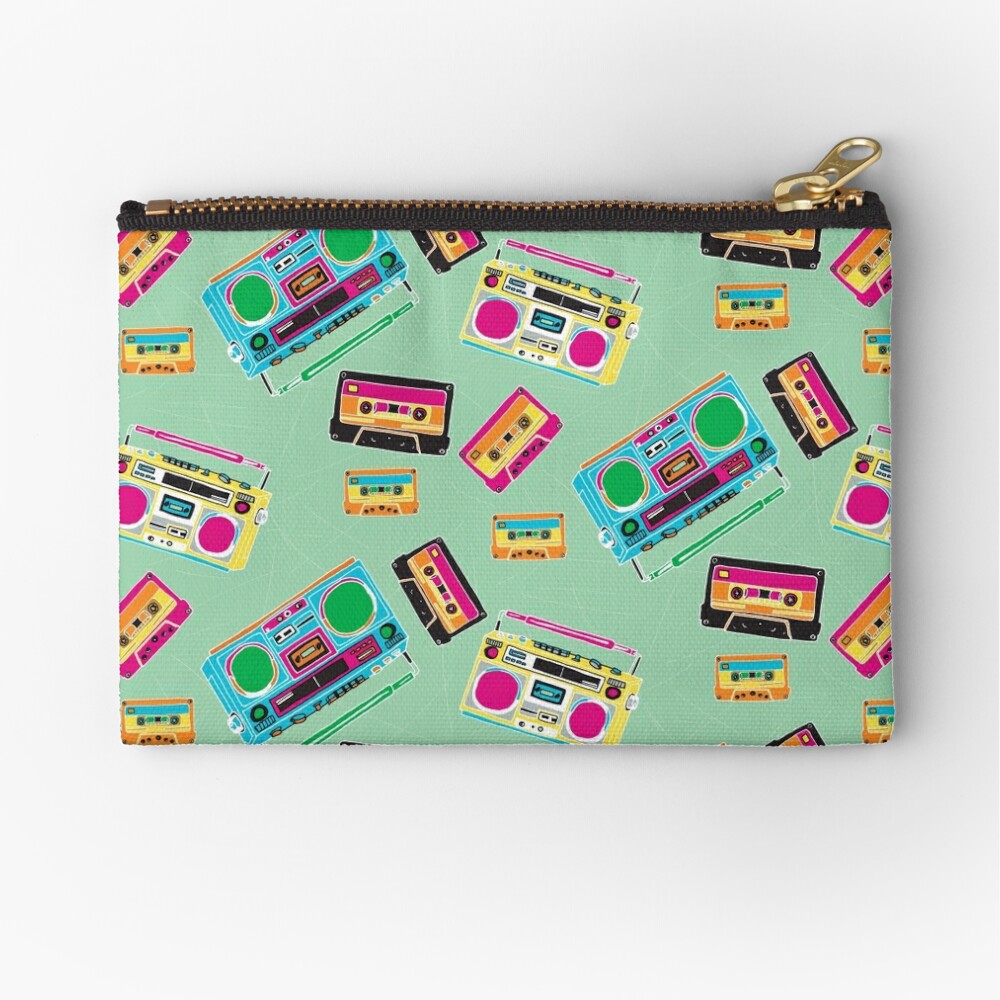 80's Music Boombox and Cassette tapes Zipper Pouch