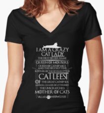 Catleesi- Mother of Cats- White on Black version Women's Fitted V-Neck T-Shirt