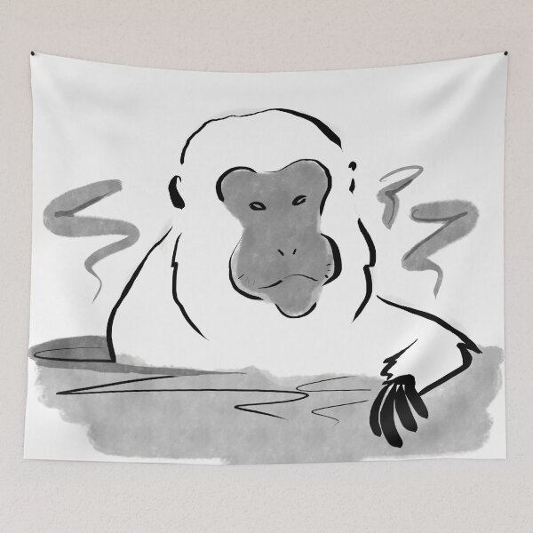 Item preview, Japanese Macaque in Hot Spring Brushwork Style designed and sold by AcuteLines.