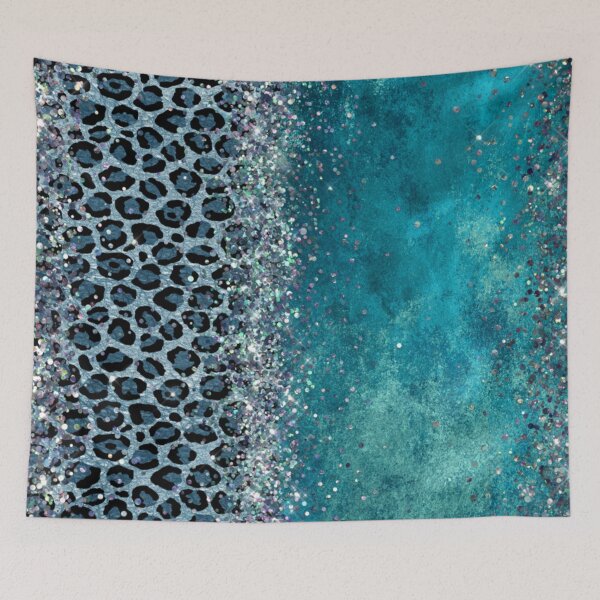 Item preview, Watercolor Teal Leopard Glittery Silver Sequins designed and sold by WOW TeesAndThings.