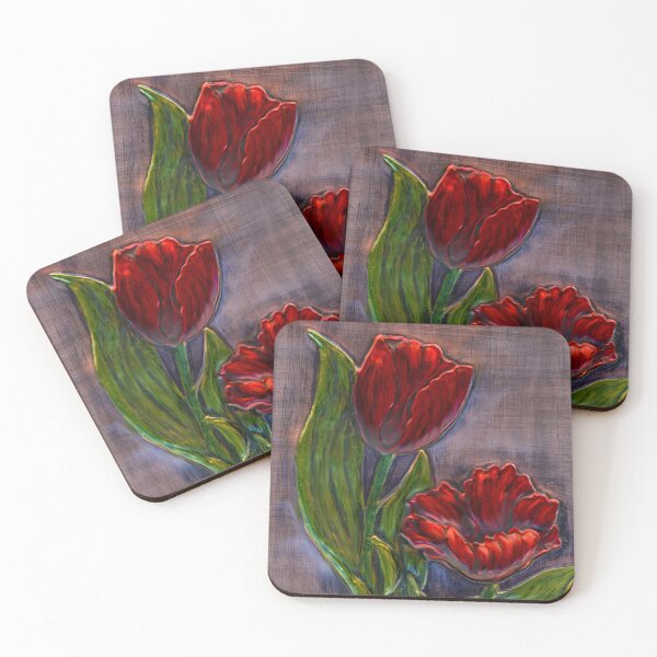 Item preview, Red Tulips Embossed on Copper designed and sold by Marcella Chapman.