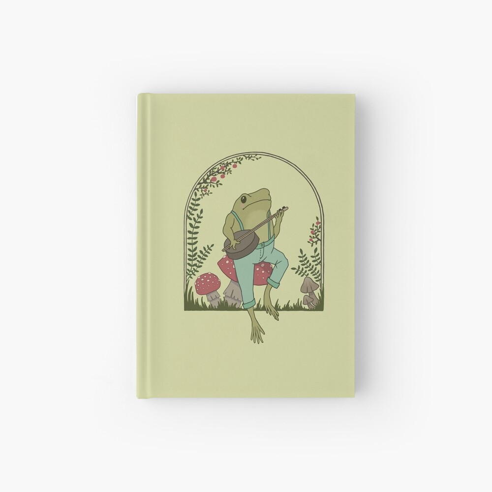 Cottagecore Aesthetic Frog Playing Banjo on Mushroom Cute Vintage - Goblincore Farmer Toad in Garden - Dark Academia Aesthetic Froggy - Emo Grugne Fairycore Foggie Hardcover Journal
