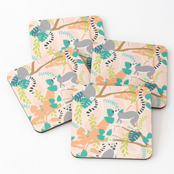 Item preview, Lemurs in a Peach Jungle designed and sold by latheandquill.