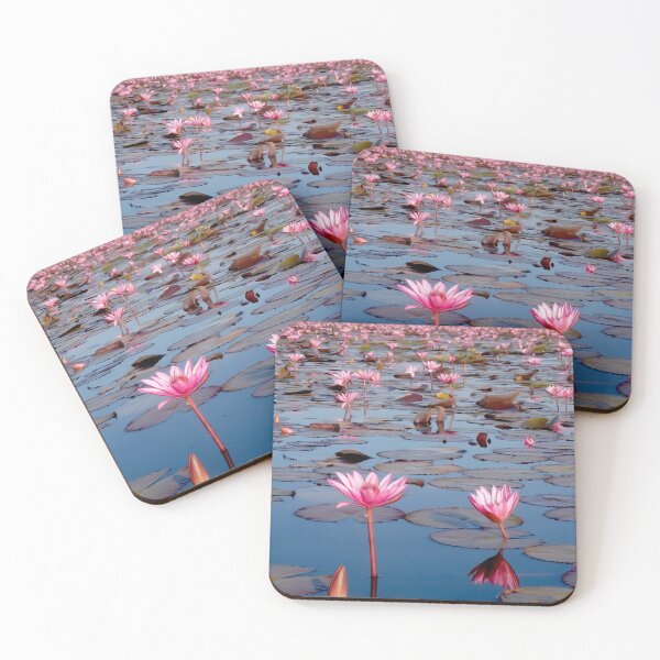 Item preview, Pink Lotus flowers, silky smooth photo effect, pink and blue tones, amazing nature, beautiful flowers. designed and sold by Orianah.
