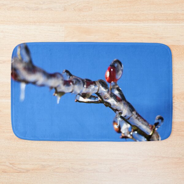 Item preview, Frozen Rose Hip branch on a blue background designed and sold by Michaelerch.
