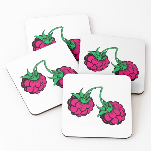 Item preview, two stylized pink and green raspberries designed and sold by nataliavavilina.