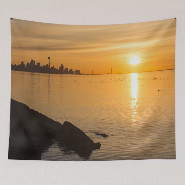 Item preview, Crossing the Sunpath in Flight - Toronto Skyline Sunrise with Cormorants designed and sold by Georgia Mizuleva.