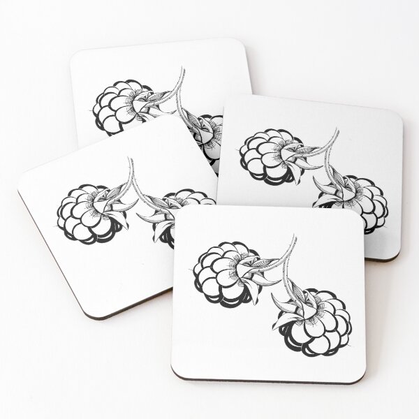 Item preview, two stylized black and white raspberries designed and sold by nataliavavilina.
