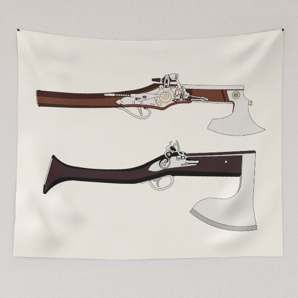 Item preview, Vector cartoon hand drawn set of vintage flintlock pistol and battle axe combination weapon designed and sold by Familyshmot.