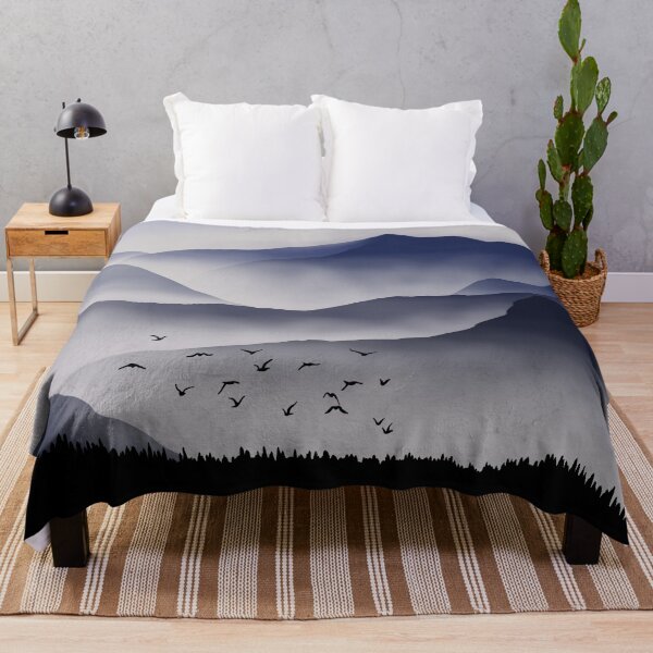 Item preview, Flock of Birds over Foggy Rocky Hills Landscape Digital Illustration designed and sold by AlmightyClaire.