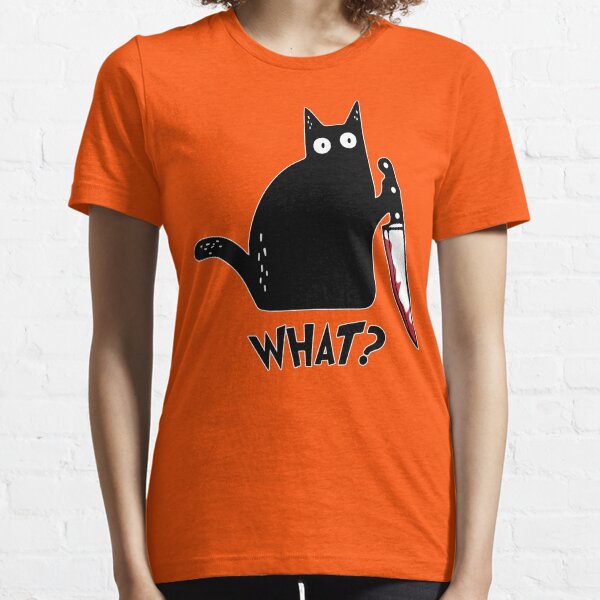 Black Cat With Knife - Cat What? Essential T-Shirt